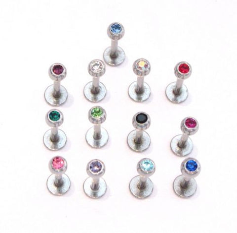 13 Pc Surgical Steel CZ Crystal Ball Flat Back Posts Studs Bars 16 gauge 16g 16g - I Love My Piercings!