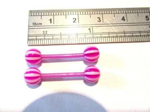 Purple Candy Stripe Balls No Metal Sensitive Allergy Nipple 14 gauge Bioplast - I Love My Piercings!