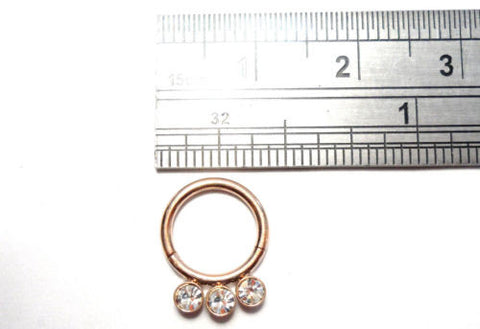 Rose Gold Titanium Triple Gem Crystal CZ Seamless Hoop 16 gauge 8 mm diameter - I Love My Piercings!