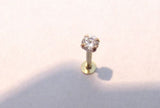 14K Yellow Gold Cartilage Helix Lip Labret Stud Clear Crystal CZ Claw Set 16g - I Love My Piercings!