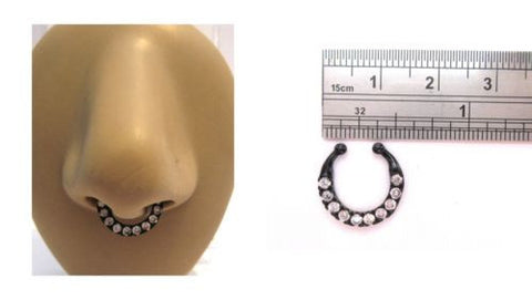 Black Titanium Fake Faux Clear Crystal CZ Septum Nose Ring Hoop - I Love My Piercings!
