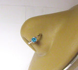 Surgical Steel Solitaire Aqua CZ Crystal Nose Nostril Hoop Ring 16 gauge 16g - I Love My Piercings!