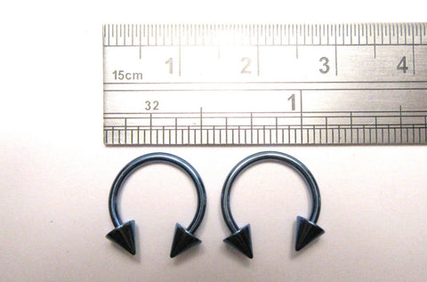 Dark Blue Titanium Horseshoes Spikes Hoops Cartilage Lip Rings 16 gauge 16g 10mm - I Love My Piercings!