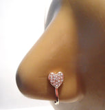 Rose Gold Plated Fake Faux Heart Crystal CZ Nose Hoop Clip Cuff Looks 18 gauge - I Love My Piercings!