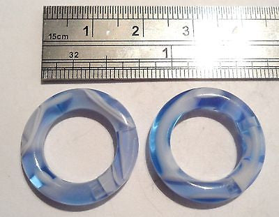 Pair BLUE Marble Acrylic Seamless Segment Lobe Hoops Rings Plugs 6 gauge 6g - I Love My Piercings!