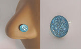 Sterling Silver Nose Stud Pin Ring Bent L Shape Sea Blue Glitter 20 gauge 20g