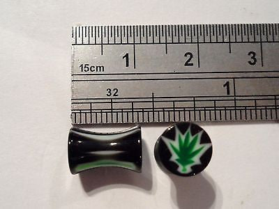 GREEN POT LEAF Double Flare Plugs Gauges 4 gauge 4G - I Love My Piercings!