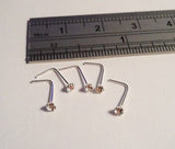 5 Piece Sterling Silver L Shape Nose Rings Studs Pins 2mm Crystals 22 gauge 22g - I Love My Piercings!