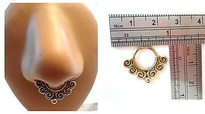 Gold Brass Nose Septum Hoop Barbell Jewelry Ring 16 gauge 16g Ornate Rose Swirls - I Love My Piercings!