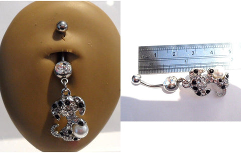 Surgical Steel Black Clear CZ Puppy Belly Curved Bar Barbell Ring 14 gauge 14g - I Love My Piercings!