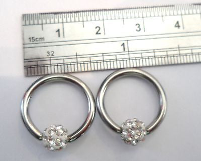 Surgical Steel Earrings Hoops Rings Clear Crystal Balls 12 gauge 12g - I Love My Piercings!
