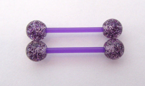 Purple Glitter No Metal Sensitive Allergy Nipple Piercing 14 gauge Bioplast - I Love My Piercings!