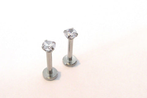 2 Pc Surgical Steel Clear 3 mm Crystal Stud Barbell Straight Post 8 mm 16 gauge - I Love My Piercings!
