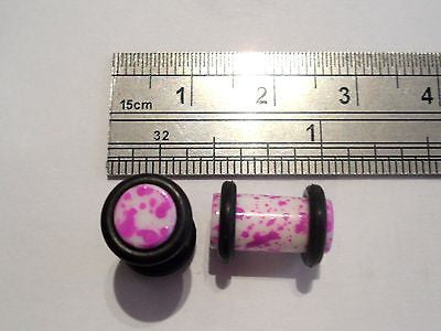 Pair 2 pieces Paint Splatter Acrylic Ear Lobe Plugs 2 gauge 2g O rings Purple - I Love My Piercings!