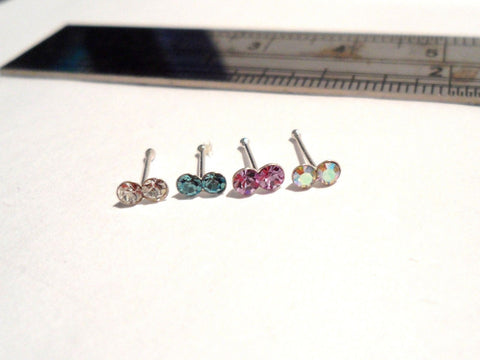 4 Piece Sterling Silver Double CZ Crystal Nose Studs L Shape Posts Pins 22 gauge - I Love My Piercings!