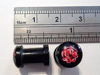 2 pieces Black Acrylic Tribal Red Rose Screw Back Plugs Tunnels 2 gauge 2g - I Love My Piercings!