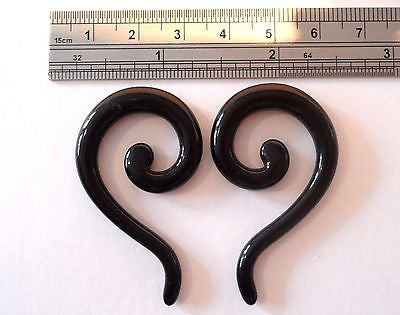 Pair 2 pieces Black Acrylic Spiral Drop Tapers Stretchers Lobe Plugs 4 gauge 4g - I Love My Piercings!