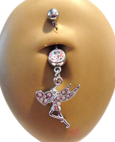 Surgical Steel Fairy Heart Clear CZ Belly Curved Barbell Ring Bar Jewelry 14g - I Love My Piercings!