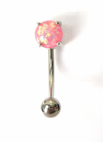 Surgical Steel Curved Barbell Bar Pink Opalite VCH Jewelry Vertical Hood Clit Hood Ring - I Love My Piercings!