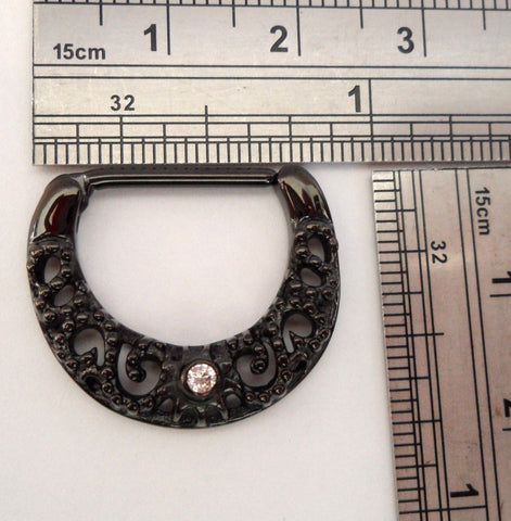 Black Titanium Ornate Filigree Half Hoop Nipple Straight Barbell Shield 14 gauge - I Love My Piercings!