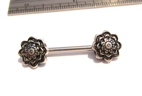 Surgical Steel Ornate Flower Nipple Straight Bar Barbell Ring 14 gauge 14g - I Love My Piercings!