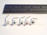 5 Sterling Silver Filigree Flower Crystal Nose L Shape Studs Pins 22 gauge 22g - I Love My Piercings!