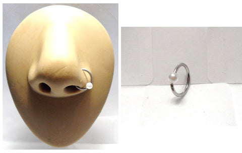 White Faux Pearl Surgical Steel Nose Hoop Ring Seamless 18 gauge 18g 8 mm - I Love My Piercings!