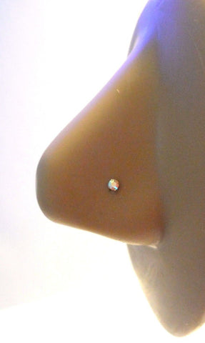10K Yellow Gold 4 Claw Set Pronged Round Cut AB Iridescent Nose L Shape Stud 22g - I Love My Piercings!