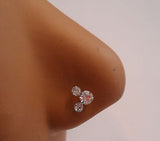 Sterling Silver Nose Stud Ring L Shape Pin Triple Clear Crystal 20g 20 gauge - I Love My Piercings!