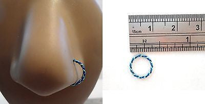 Coiled Enamel Non Tarnish Nose Hoop Ring Jewelry 20 gauge 20g Blue - I Love My Piercings!