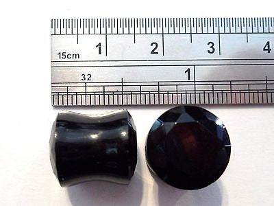 Double Flare Black Onyx Stone Double Flare Flared Ear Lobe Plugs 00 gauge 00g - I Love My Piercings!