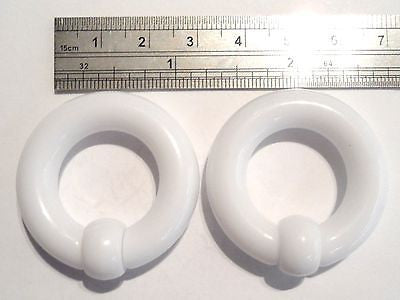 Pair White Acrylic Captives No Tool Stretched Lobe Hoops Rings Plugs 0 gauge 0g - I Love My Piercings!