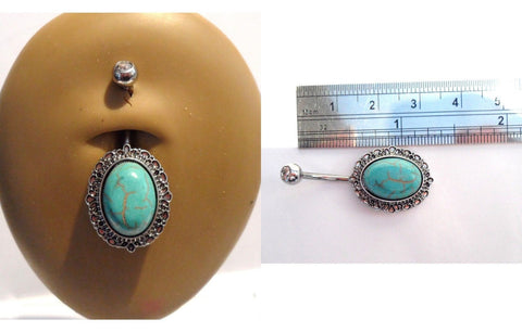Surgical Steel Antique Turquoise Belly Curved Bar Barbell Ring 14 gauge 14g - I Love My Piercings!