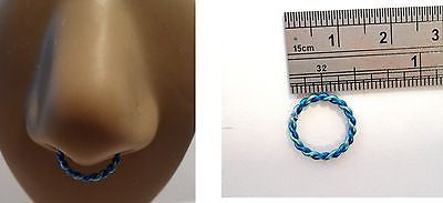 Coiled Enamel Non Tarnish Septum Hoop Ring 14 gauge 14g Blue 10mm Diameter - I Love My Piercings!