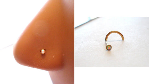 Gold Titanium AB CZ Crystal Nose Stud Cork Screw Post Ring 18 gauge 18g - I Love My Piercings!