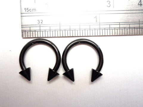 Pair Black Titanium Horseshoes Spikes Cartilage Lip Rings 14 gauge 14g 10 mm - I Love My Piercings!