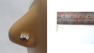 Sterling Silver Nose Stud Ring L Shape Pin Clear Crystal Bow Tie 20 gauge 20g - I Love My Piercings!