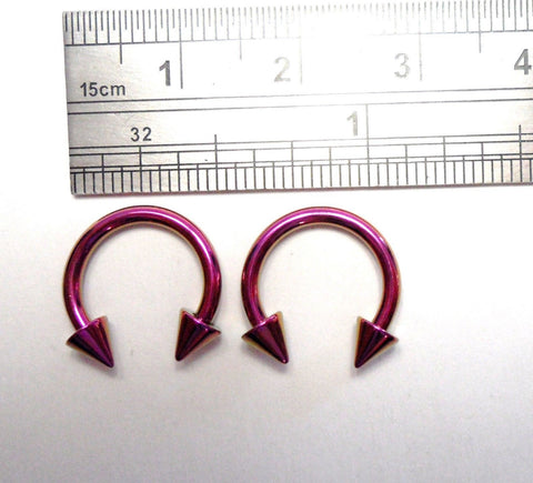Pair Purple Titanium Horseshoes Spikes Cartilage Lip Rings 14 gauge 14g 10 mm - I Love My Piercings!