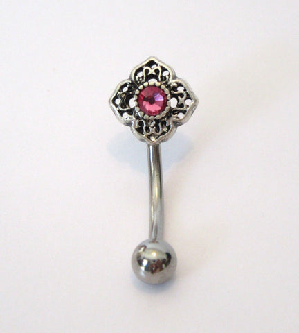 Surgical Steel Pink CZ Crystal Flower Curved Barbell VCH Jewelry Clit Bar Hood Ring 14g - I Love My Piercings!