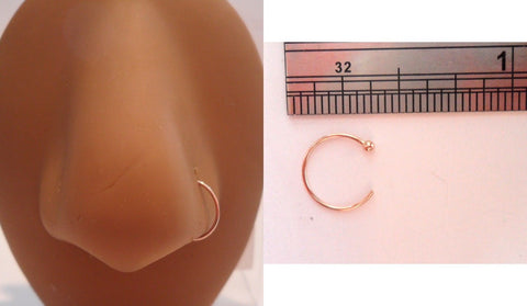 10K Rose Gold Not Plated Thin Nose Open Small Hoop Jewelry 22 gauge 22g - I Love My Piercings!