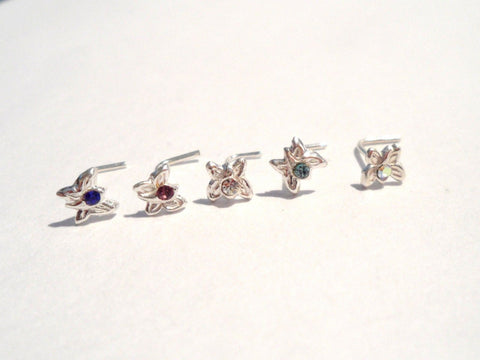 5 Piece CZ Butterfly Gem Crystal Nose Studs L Shape Posts Pins 22 gauge 22g - I Love My Piercings!