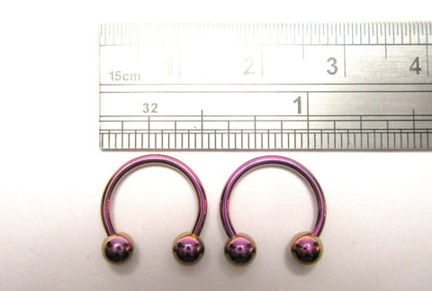 Pair Purple Titanium Horseshoes Balls Hoops Cartilage Lip Rings 16 gauge 10 mm - I Love My Piercings!
