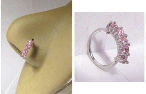 Surgical Steel 5 Pink Crystal CZ Seamless Nose Hoop Ring 20 gauge 20g 8 mm