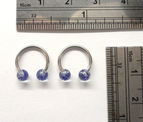 2 Pc Surgical Steel Blue Glitter Ball Ear Piercing Hoops Horseshoes 16 gauge 16g - I Love My Piercings!