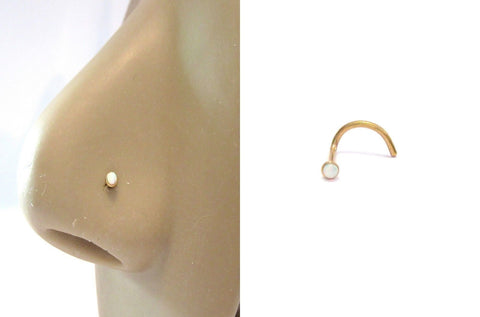 Gold Titanium Tiny White Opalite Nose Studs Cork Screw Post Ring 18 gauge 18g - I Love My Piercings!