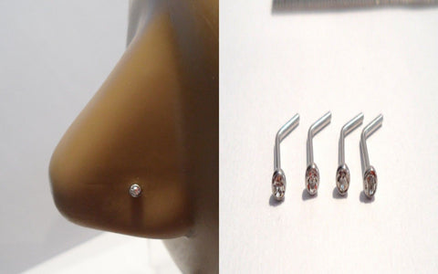 4 Clear CZ Crystal Surgical Steel Nose L Shape Posts Pins Studs 18 gauge 18g - I Love My Piercings!