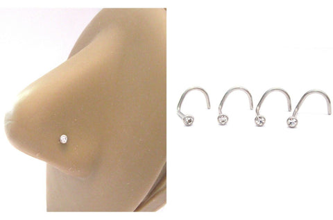 4 Piece Clear CZ Surgical Steel Nose Twist Cork Screws Rings Studs 18 gauge 18g - I Love My Piercings!