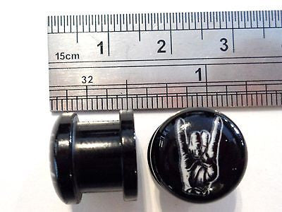 ROCK HAND Acrylic BLACK Screw Back Plugs 00 gauge 00g - I Love My Piercings!