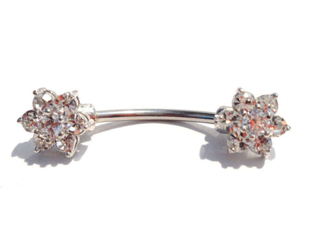 Surgical Steel Clear Crystal CZ Flower Nipple Curved Barbell Ring Jewelry 14g - I Love My Piercings!