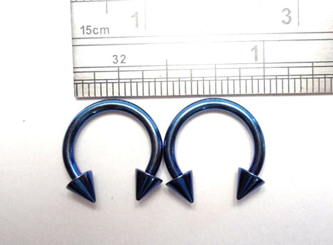 Pair Dark Blue Titanium Horseshoes Spikes Cartilage Lip Rings 14 gauge 14g 10 mm - I Love My Piercings!